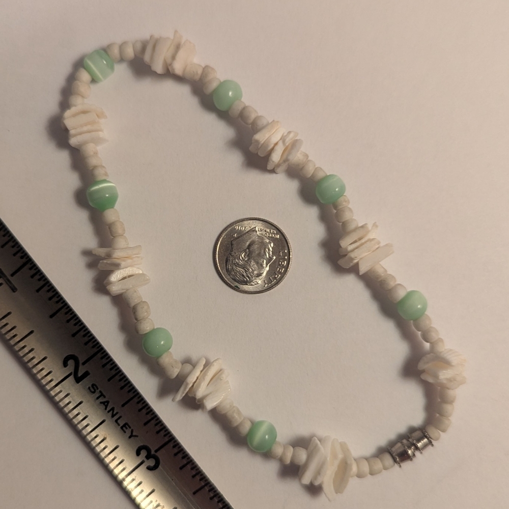 Classic Vtg 1970s Cream & Green Boho 10" Puka Shell Anklet Surfer Beach Summer - Picture 5 of 11